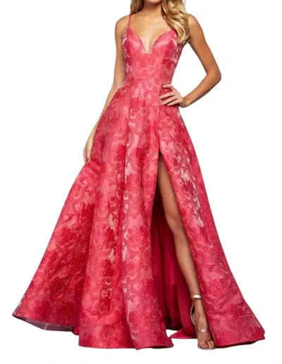 Sherri Hill Deep V Neckline Prom Dress In Fuchsia In Red