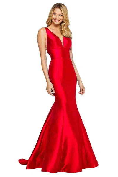 Sherri Hill Deep V-neckline Prom Dress In Red