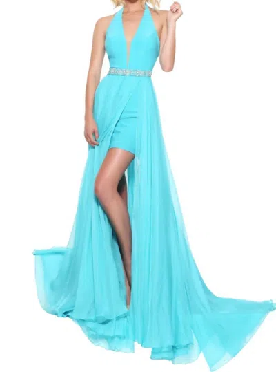 Sherri Hill Detachable Chiffon Skirt Prom Dress In Turquoise In Blue