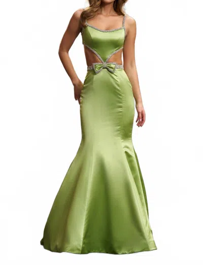 Sherri Hill Embellished Bodice Cutout Dress In Chartreuse In Green