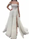 Sherri Hill Embellished Off Shoulder Tulle A-line Dress In Ivory In White