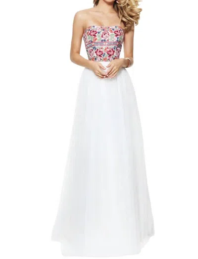 Sherri Hill Embroidered Strapless Prom Dress In Ivory/multi In White