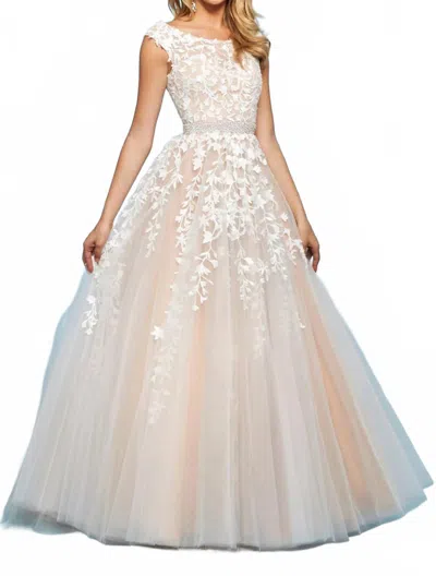 Sherri Hill Embroidered Tulle Ball Gown In Ivory/nude In Multi