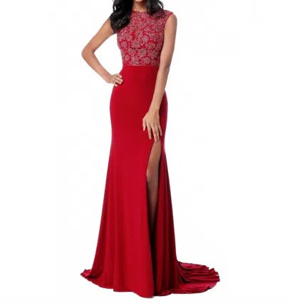Sherri Hill Fit And Flare Long Party Dress In Burgundy In White