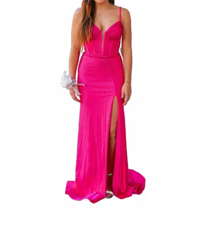 Sherri Hill Fitted Hot Fix Prom Dress In Bright Fuchsia In Pink