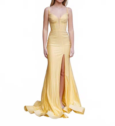 Sherri Hill Fitted Hot Fix Prom Dress With Corset Bodice In Yellow