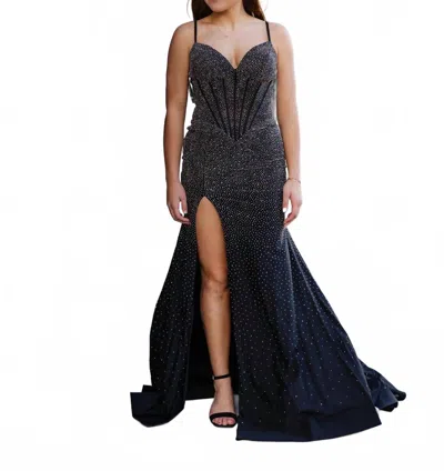 Sherri Hill Fitted Hot Fix With Corset Bodice Prom Dress In Black