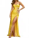 Sherri Hill Fitted Strapless Gown With Side Cut Outs In Yellow In Yellow
