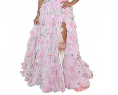 Sherri Hill Floral With Pearl Trim Gown In Pink/multi Print
