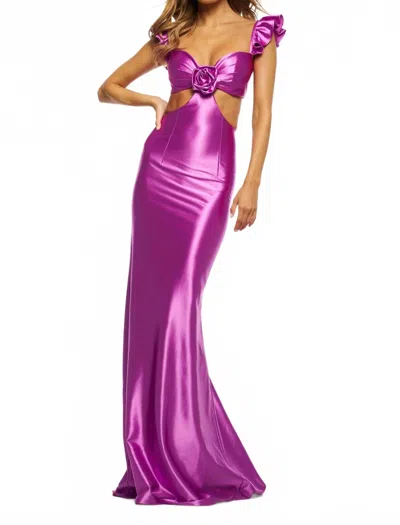 Sherri Hill Flutter Sleeve Cutout Mermaid Fitted Gown In Purple