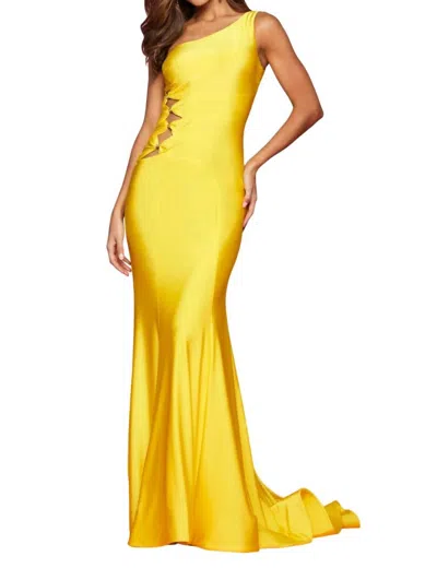 Sherri Hill Gathered Cut Outs Prom Dress In Yellow