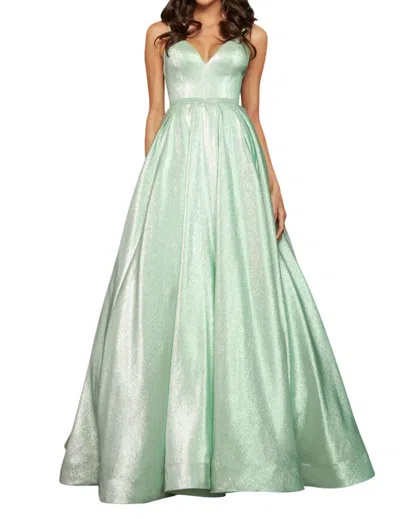 Sherri Hill Glitter Ball Gown In Mint In Blue