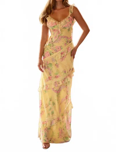 Sherri Hill Gown Style In Light Yellow Print In Multi