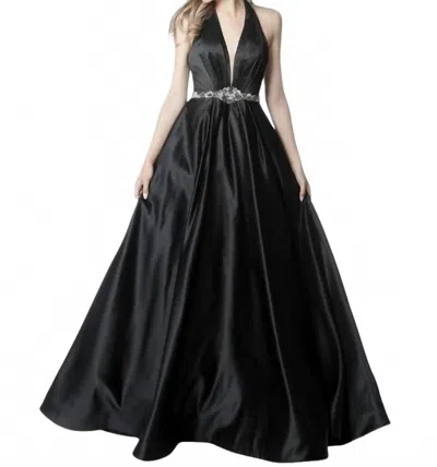 Sherri Hill Halter Beaded Waist Prom Dress In Black