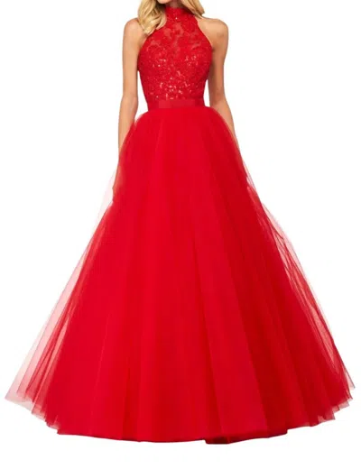 Sherri Hill Halter Neck Voluminous Skirt Prom Dress In Red