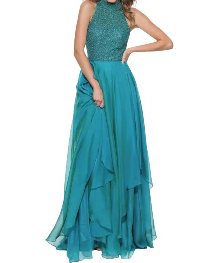 Sherri Hill Halter Prom Dress In Jade In Blue