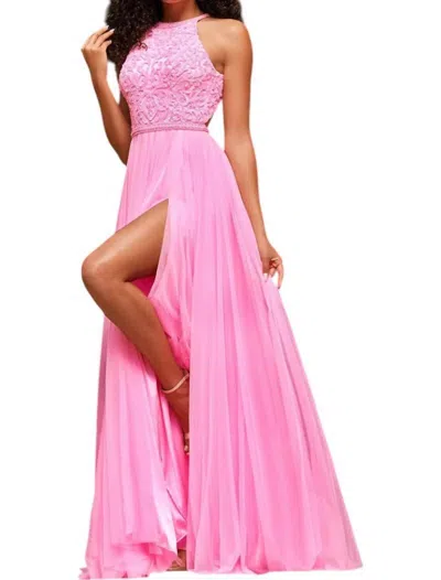 Sherri Hill Halter Slit Prom Dress In Candy Pink