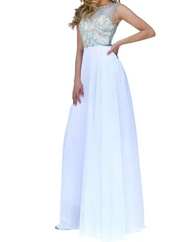 Sherri Hill High Illusion Neck Prom Dress In Light Blue