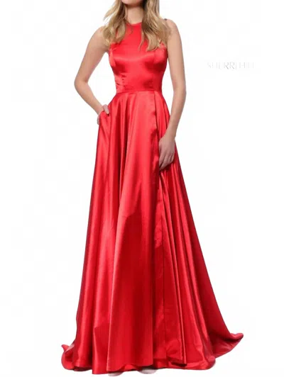 Sherri Hill High Neck Charmeuse Gown In Wine In Red