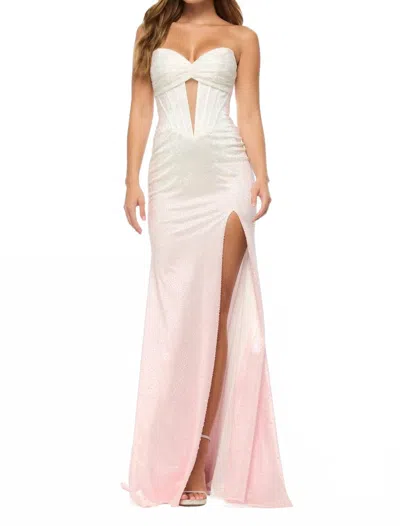 Sherri Hill Hot Fix Strapless Dress In Ivory/pink Ombre