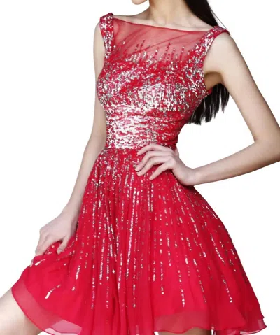 Sherri Hill Illusion Neck Mini Dress In Red