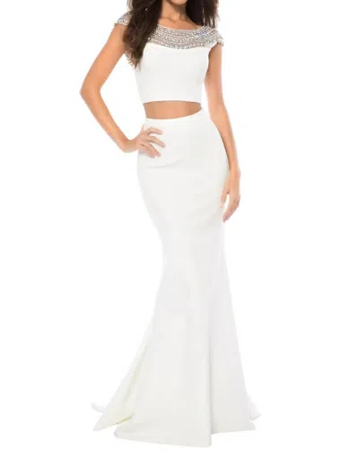 Sherri Hill Jersey Two-piece Mermaid Prom Dress In Ivory In Multi