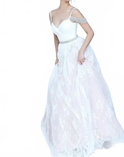 Sherri Hill Lace Ball Gown In Ivory In White