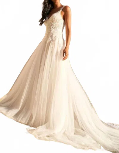 Sherri Hill Lace Bodice Multi Strap Wedding Dress In Ivory/nude