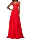 Sherri Hill Lace Cap-sleeves Chiffon Prom Dress In Red In Red