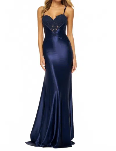Sherri Hill Lace Corset Sweetheart Neck Dress In Navy In Blue