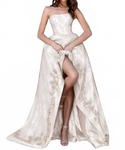 Sherri Hill Lace Floral Embroidered High Low Gown In Ivory In White