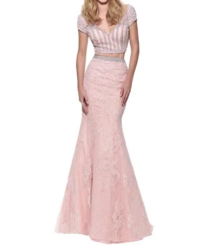 Sherri Hill Lace Mermaid Prom Dress In Blush In Multi