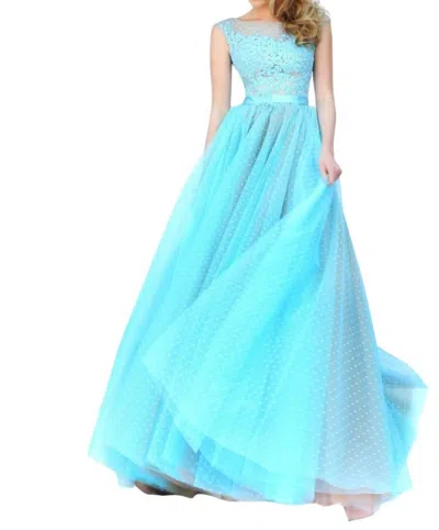 Sherri Hill Laced Prom Dress In Light Blue/nude In Multi