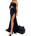 Sherri Hill Laced Up One Shoulder Gown In Black In Black