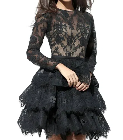 Sherri Hill Long Sleeve Ruffled Skirt Party Dress In Black