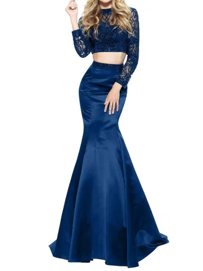 Sherri Hill Mermaid Satin Prom Dress In Navy In Blue