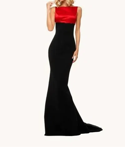 Sherri Hill Mermaid Sleeveless Gown In Red & Black