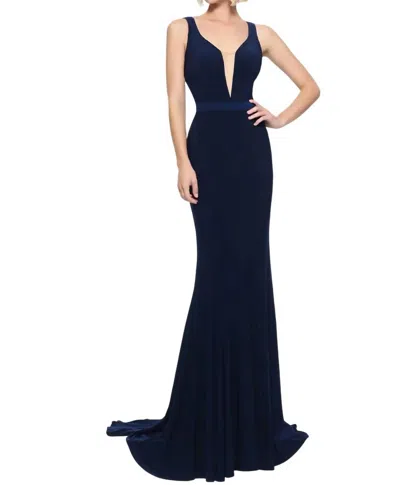 Sherri Hill Mermaid Sleeveless Prom Dress In Navy In Blue