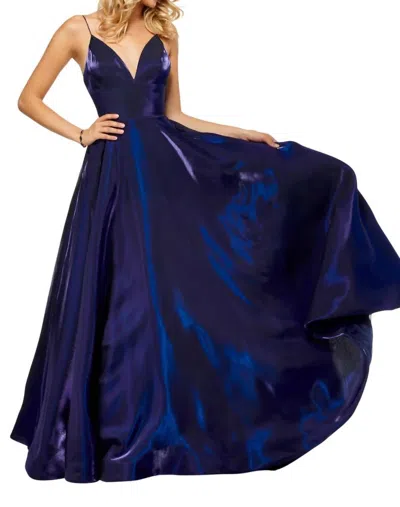 Sherri Hill Metallic Satin A-line Prom Dress In Purple