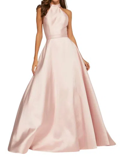 Sherri Hill Mikado High-neck Prom Dress In Blush In Gold