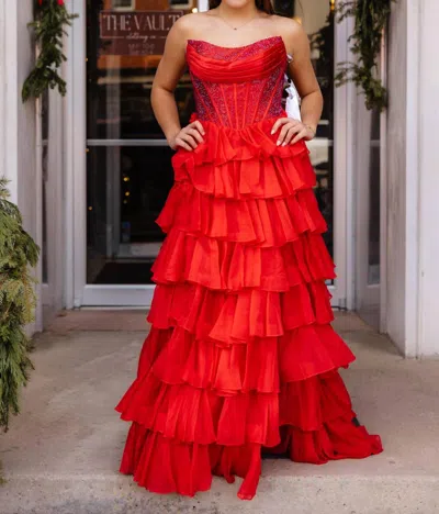 Sherri Hill Modern Edge Strapless Prom Dress In Red