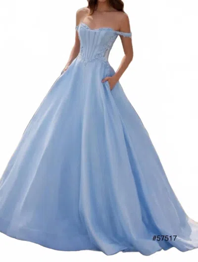 Sherri Hill Off Shoulder A Line Prom Dress In Light Blue
