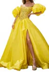 Sherri Hill Off Shoulder Beaded Ball Gown In Yellow In Yellow