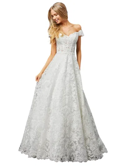 Sherri Hill Off Shoulder Sweetheart Metallic Lace Ball Gown In Ivory In White