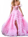 Sherri Hill Off-shoulder Tiered Prom Ballgown In Pink In Pink