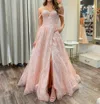Sherri Hill Off-the-shoulder A-line Long Prom Dress In Blush