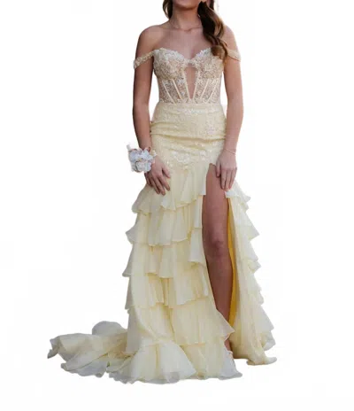 Sherri Hill Off The Shoulder Fitted Prom Dress In Yellow