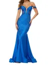Sherri Hill Off-the-shoulder Hot Fix Prom Dress In Royal In Blue
