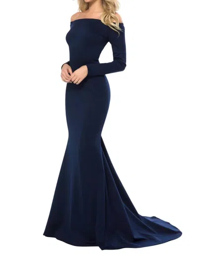 Sherri Hill Off-the-shoulder Long Sleeves Dress In Navy In Blue