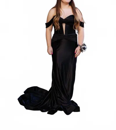 Sherri Hill Off The Shoulder Stretch Satin Prom Dress In Black